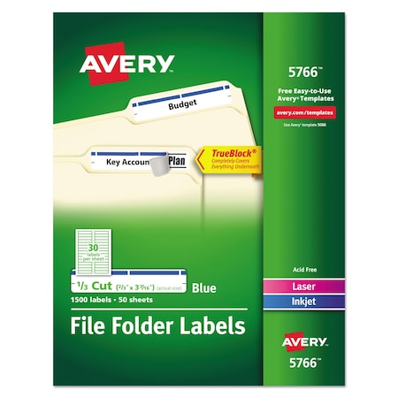 Avery Dennison Laser Labels, File Folder, 15C, Blue, PK50 5766